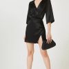 Women Styched Fashion | Short Black V-Neck Silky Mini Dress