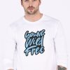 Men Styched Fashion | Young Wild And Free - White Full Sleeve T-Shirt Cotton