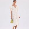 Women Styched Fashion | White Elasticated Front Dress