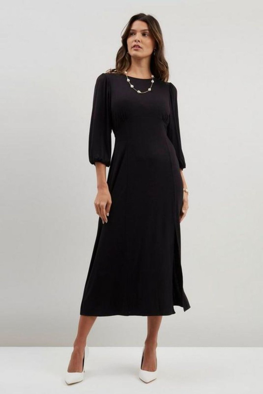 Women Styched Fashion | Poly Split Hem Midi Dress