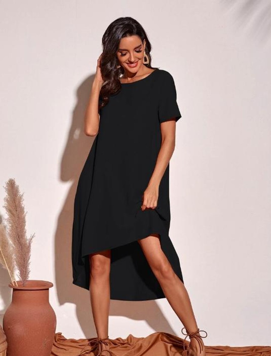 Women Styched Fashion | Black High Low Dress