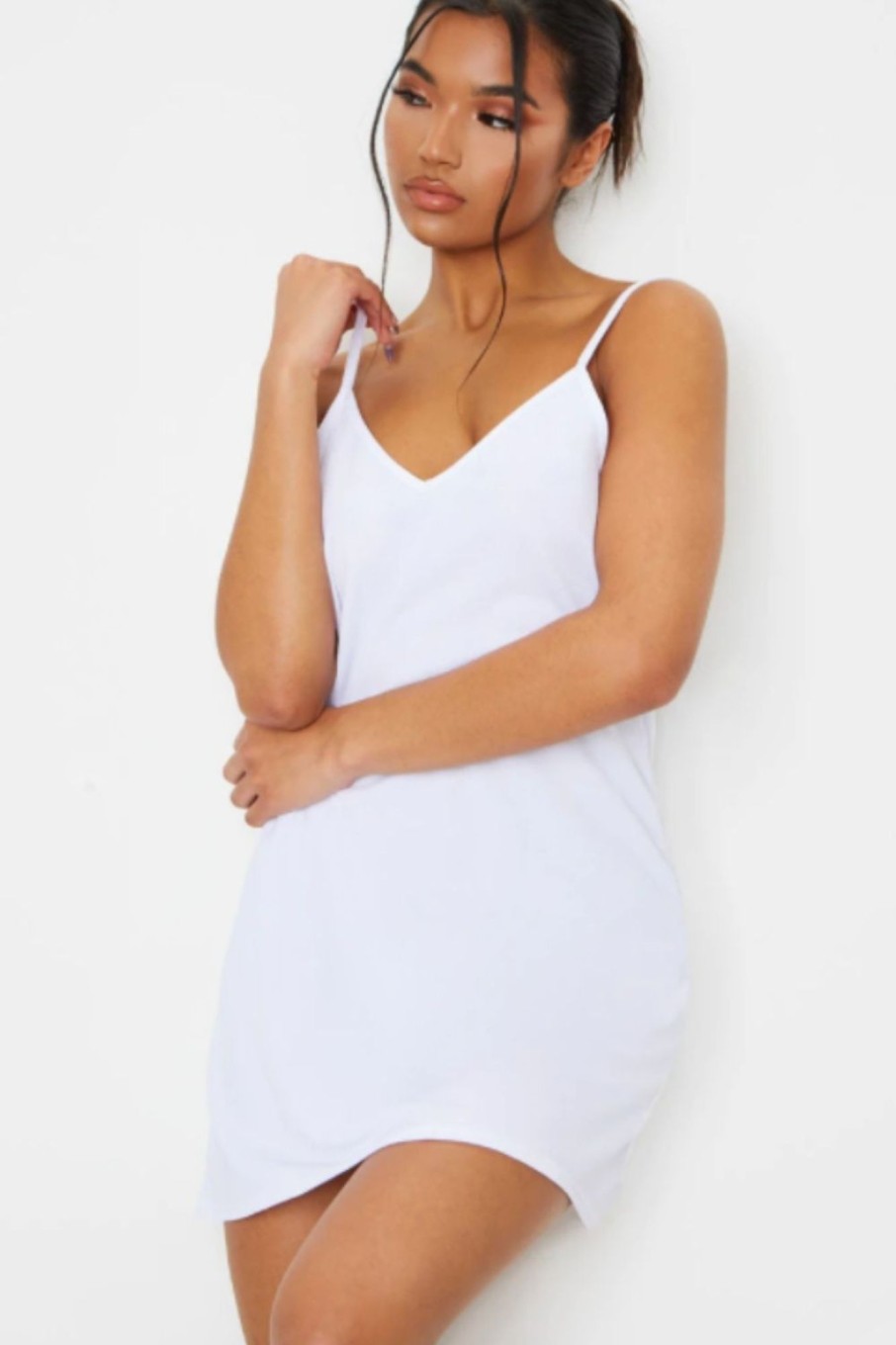 Women Styched Fashion | White V Neck Sleevless Dress