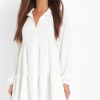 Women Styched Fashion | White Tiered Shirt Dress