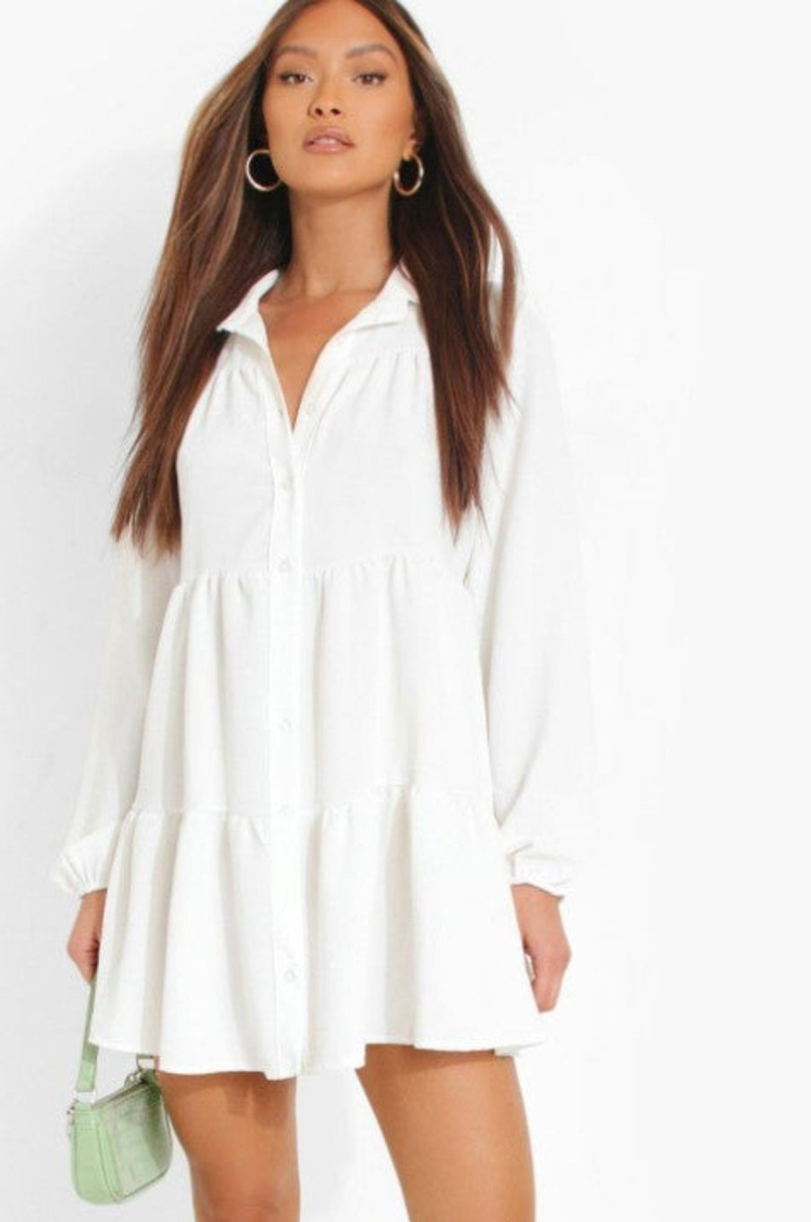 Women Styched Fashion | White Tiered Shirt Dress