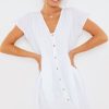 Women Styched Fashion | White Button Front Frill Mini Dress