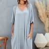 Women Styched Fashion | Pocket Front Solid Grey Dress