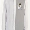 Men Styched Fashion | Pocket Pug White And Grey Full Sleeve Shirt