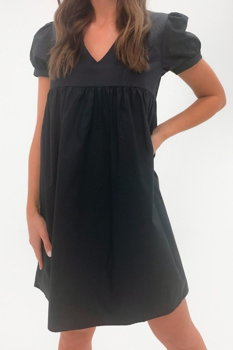 Women Styched Fashion | Black Puff Sleeve Mini Dress