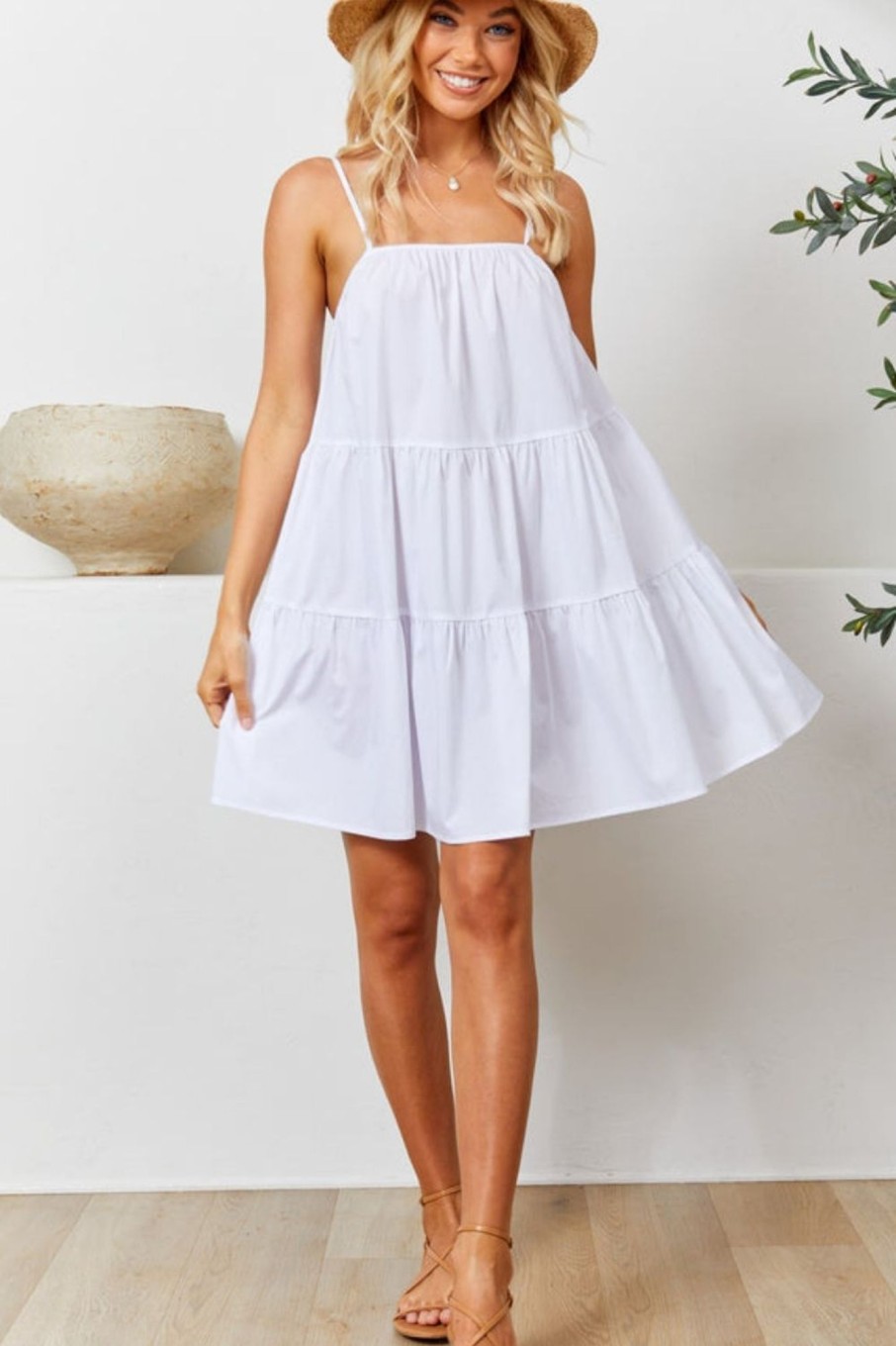 Women Styched Fashion | White Sleeveless Tier Dress