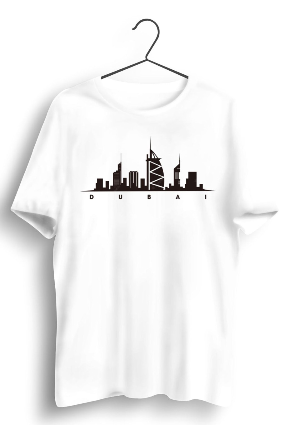 Men Styched | Dubai Skyline Graphic Printed White Tshirt