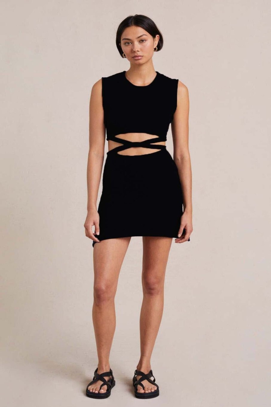 Women Styched Fashion | Black Short Knit Mini Dress