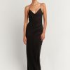 Women Styched Fashion | Pentagon Neckline Black Maxi Dress