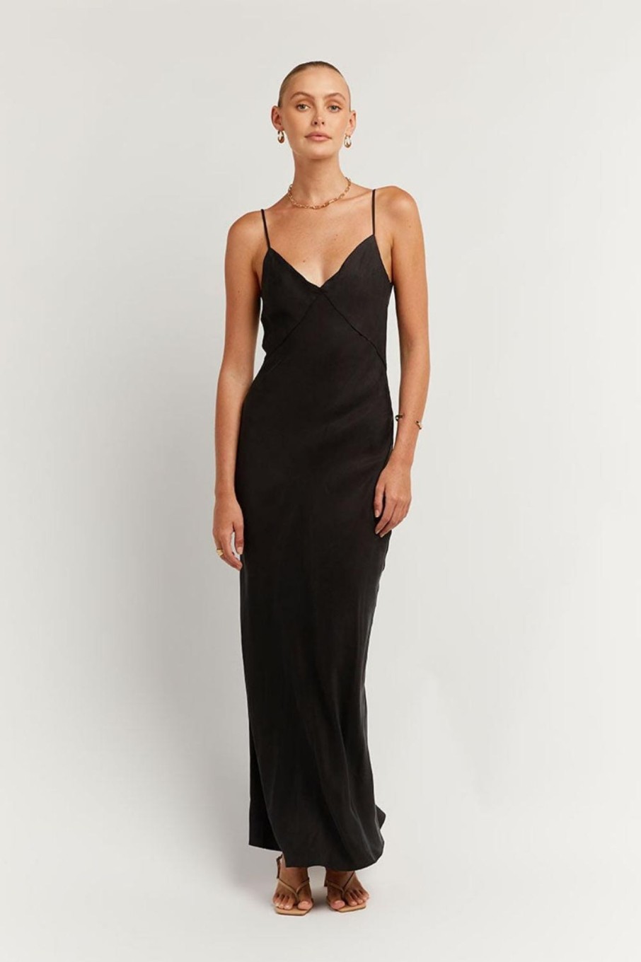 Women Styched Fashion | Pentagon Neckline Black Maxi Dress