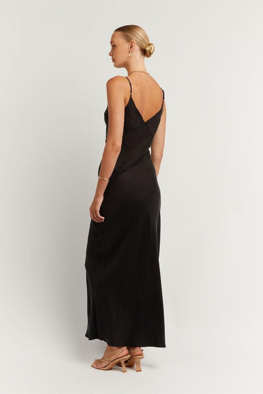 Women Styched Fashion | Pentagon Neckline Black Maxi Dress