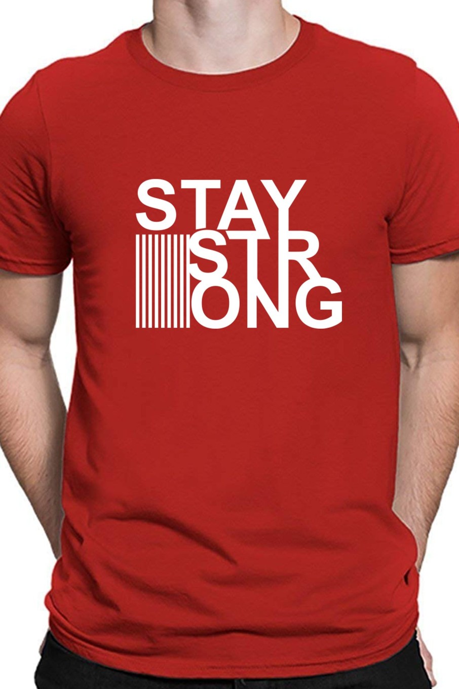 Men Styched Fashion | Stay Strong - Textual Font Styled Red T-Shirt