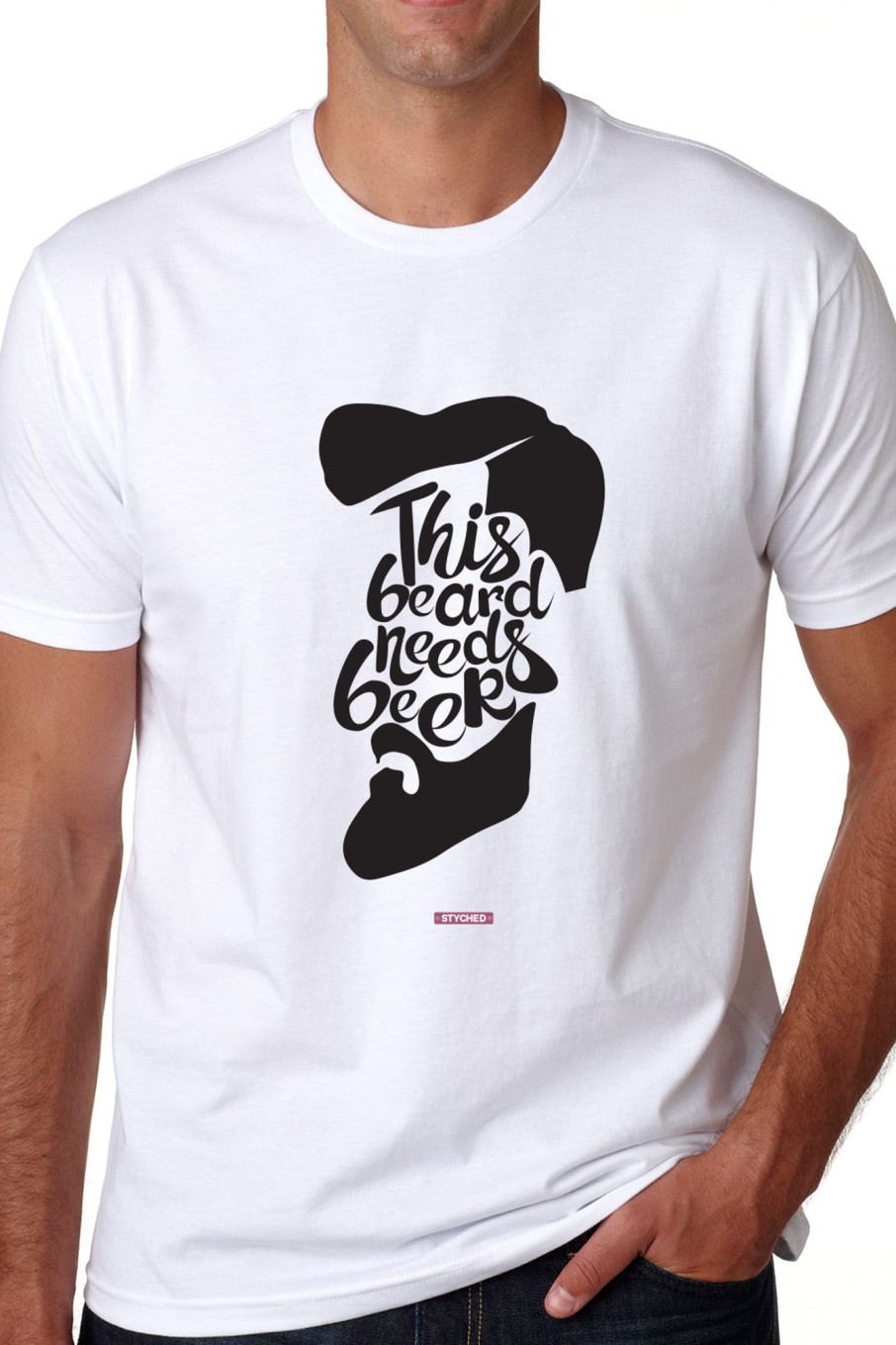 Men Styched Fashion | This Beard Needs Beer - Graphic T-Shirt White Color