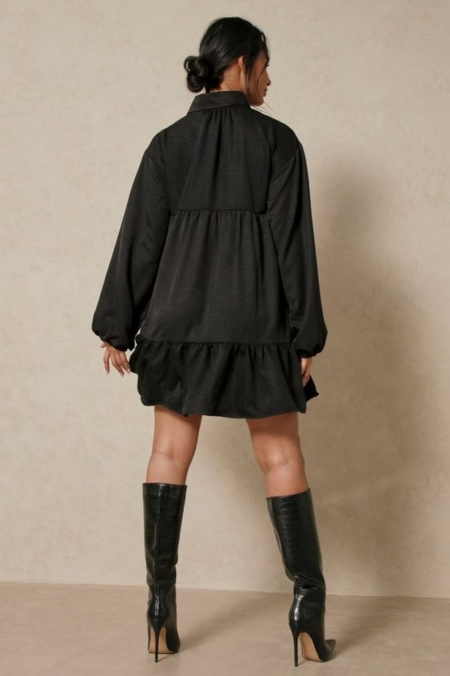 Women Styched Fashion | Mini Flared Collar Full Sleeves Dress