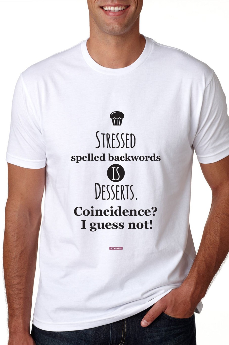 Men Styched Fashion | Stressed Spelled Backwards Is Desserts - Graphic T-Shirt White Color