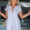 Women Styched Fashion | Eyelet Lace Up Knot Frill Trim Smock Dress