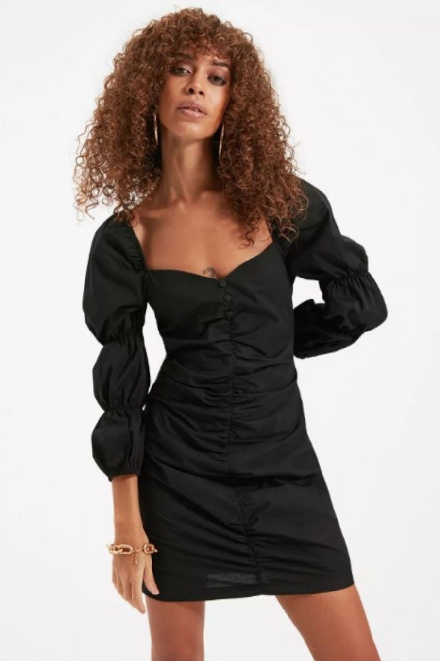 Women Styched Fashion | Beauty Again Balloon Sleeve Black Dress