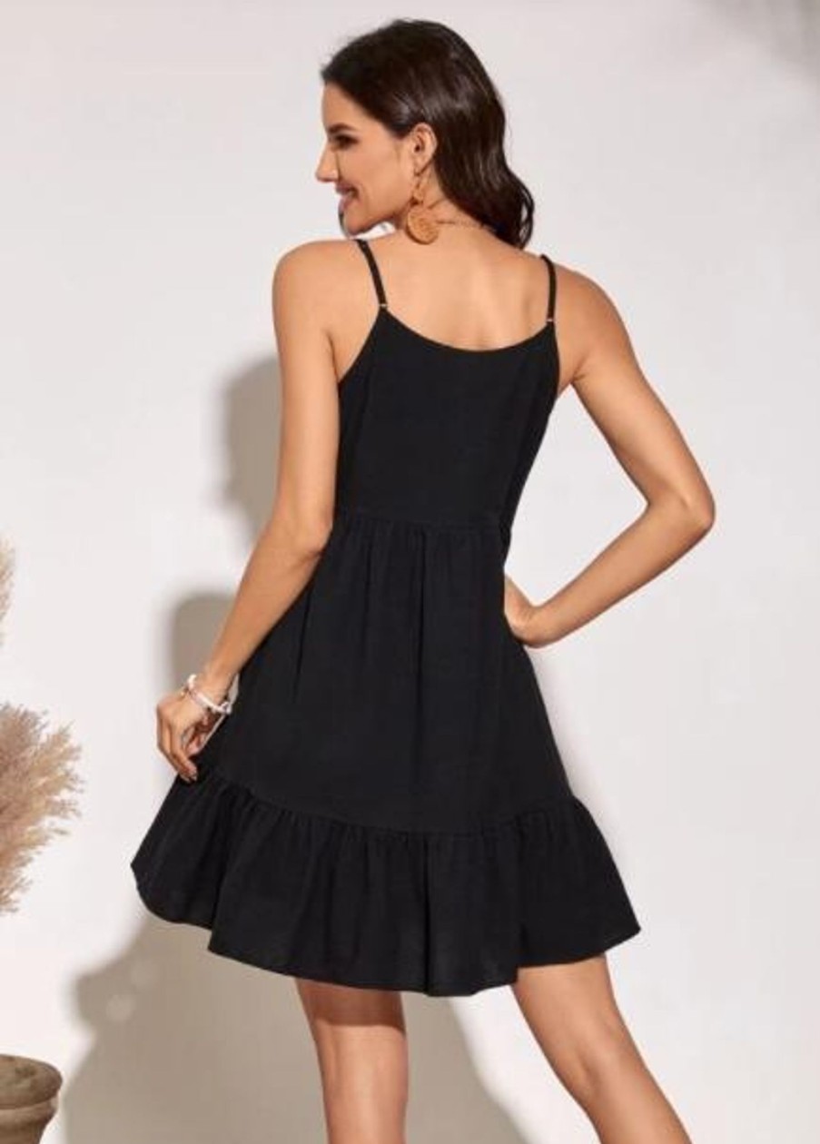 Women Styched Fashion | Black Ruffle Hem Dress