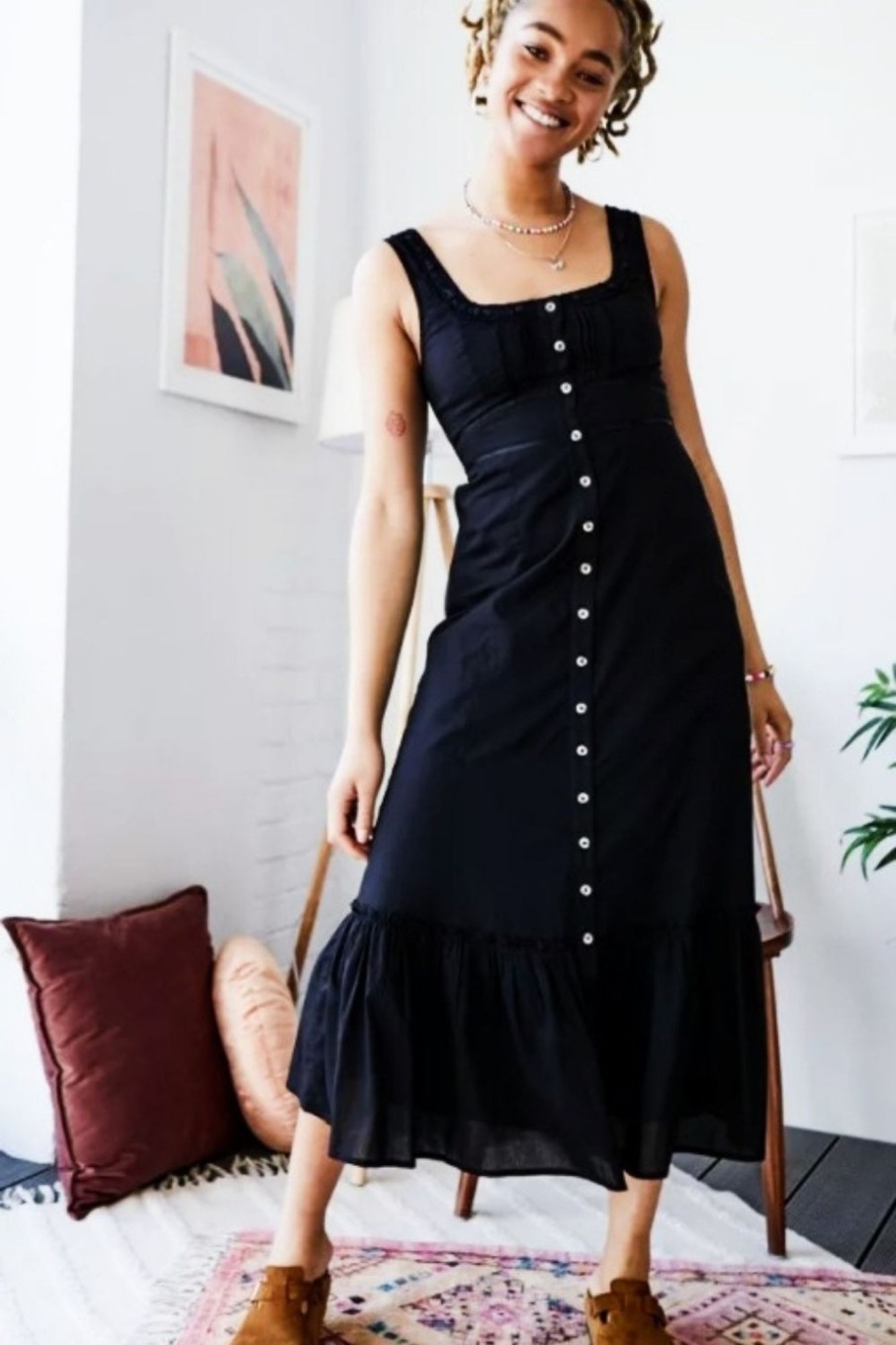 Women Styched Fashion | Black Jessie Midi Sun Dress