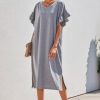 Women Styched Fashion | Ruffle Sleeves V Neck Midi Dress