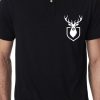 Men Styched Fashion | Black Premium Polo T-Shirt With Deer Minimal Silhouette Graphics On Pocket Printed