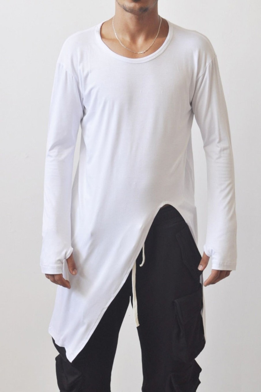 Men Styched Fashion | Assassin Style Asymmetrical White Tshirt