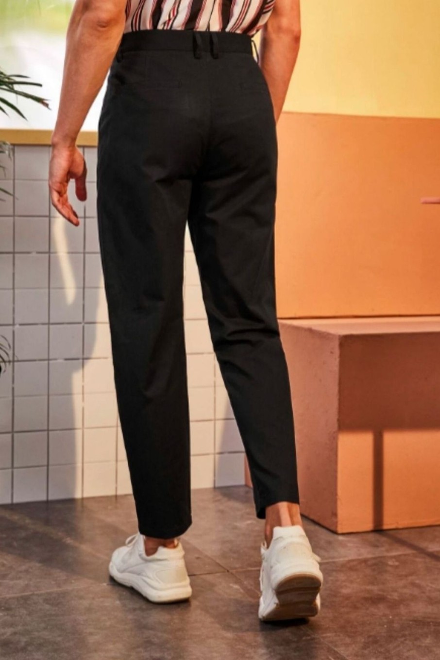 Men Styched Fashion | Solid Button Front Tapered Trousers