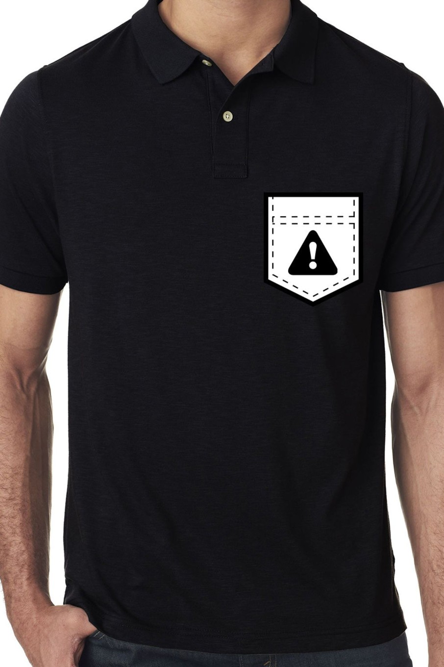 Men Styched Fashion | Premium Black Polo Tee With White Pocket Error Graphics Printed