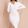 Women Styched Fashion | White Side Slit Bodycon Dress