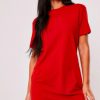 Women Styched Fashion | Red Basic T-Shirt Dress