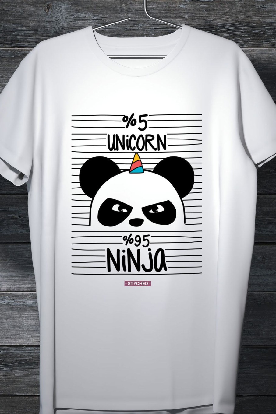 Men Styched Fashion | 5% Unicorn 95% Ninja - Cool Graphic T-Shirt White