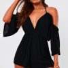 Women Styched Fashion | Plunge Neck Cold Shoulder Romper