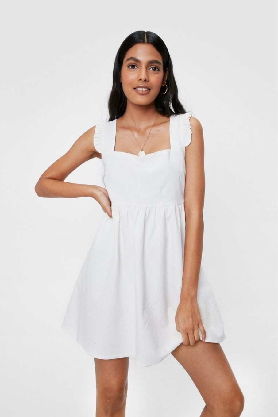 Women Styched Fashion | Sleeveless Ruffle Strap Mini Smock Dress