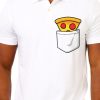 Men Styched Fashion | White Premium Polo T-Shirt With Pizza Towering Out Pocket Print