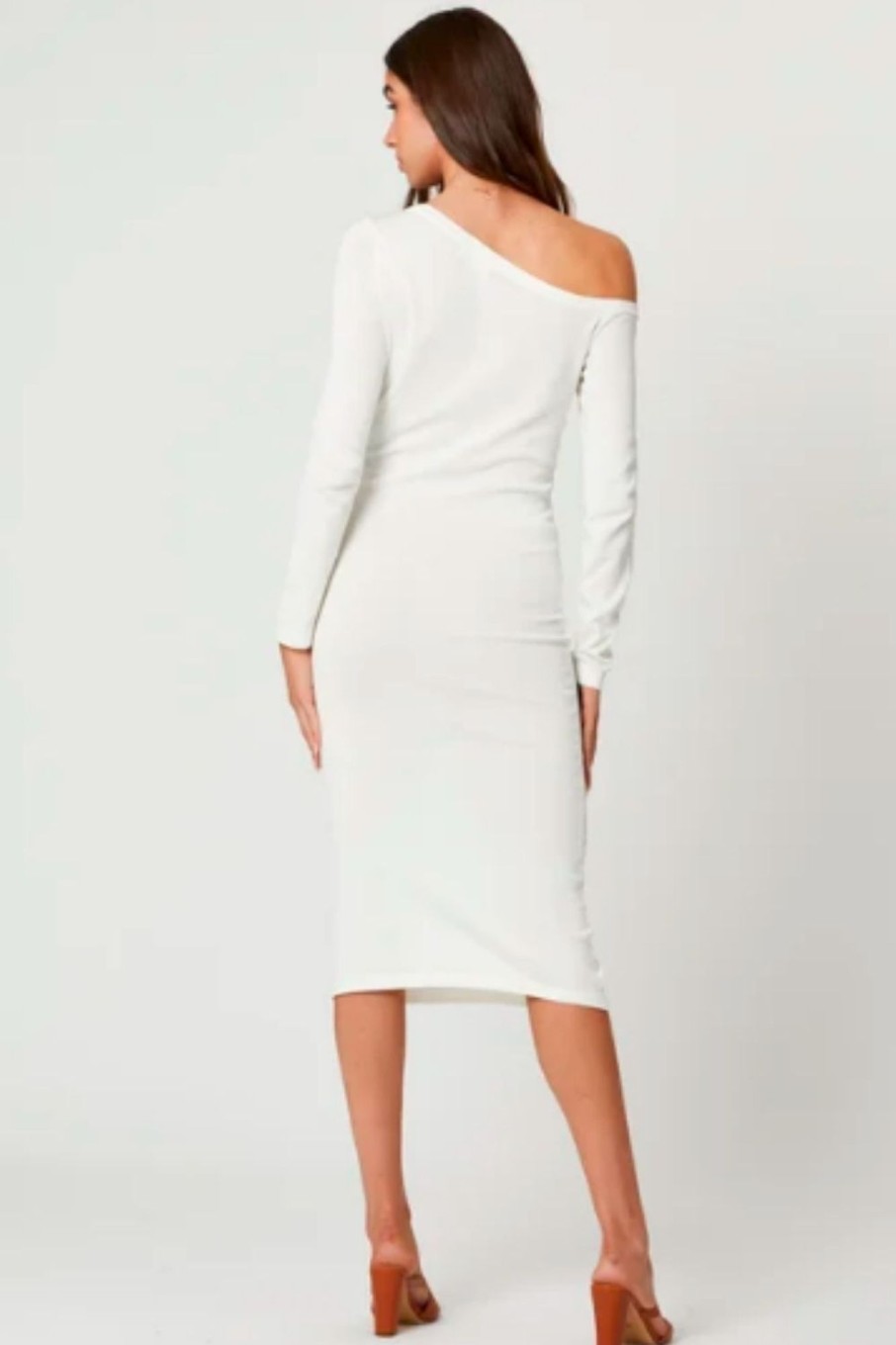 Women Styched Fashion | White Long Sleeve Press Button Midi Bodycon