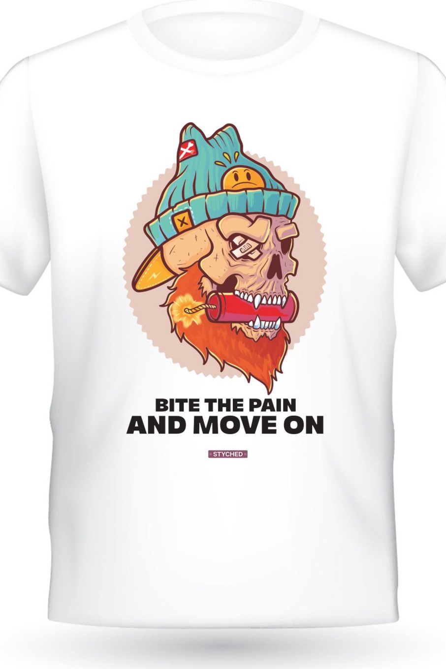 Men Styched Fashion | Bite The Pain And Move On! - Quirky Graphic T-Shirt White Color