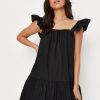 Women Styched Fashion | Frilled Strap Black Mini Dress