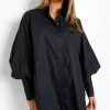 Women Styched Fashion | Black Oversized Batwing Balloon Sleeve Shirt Dress