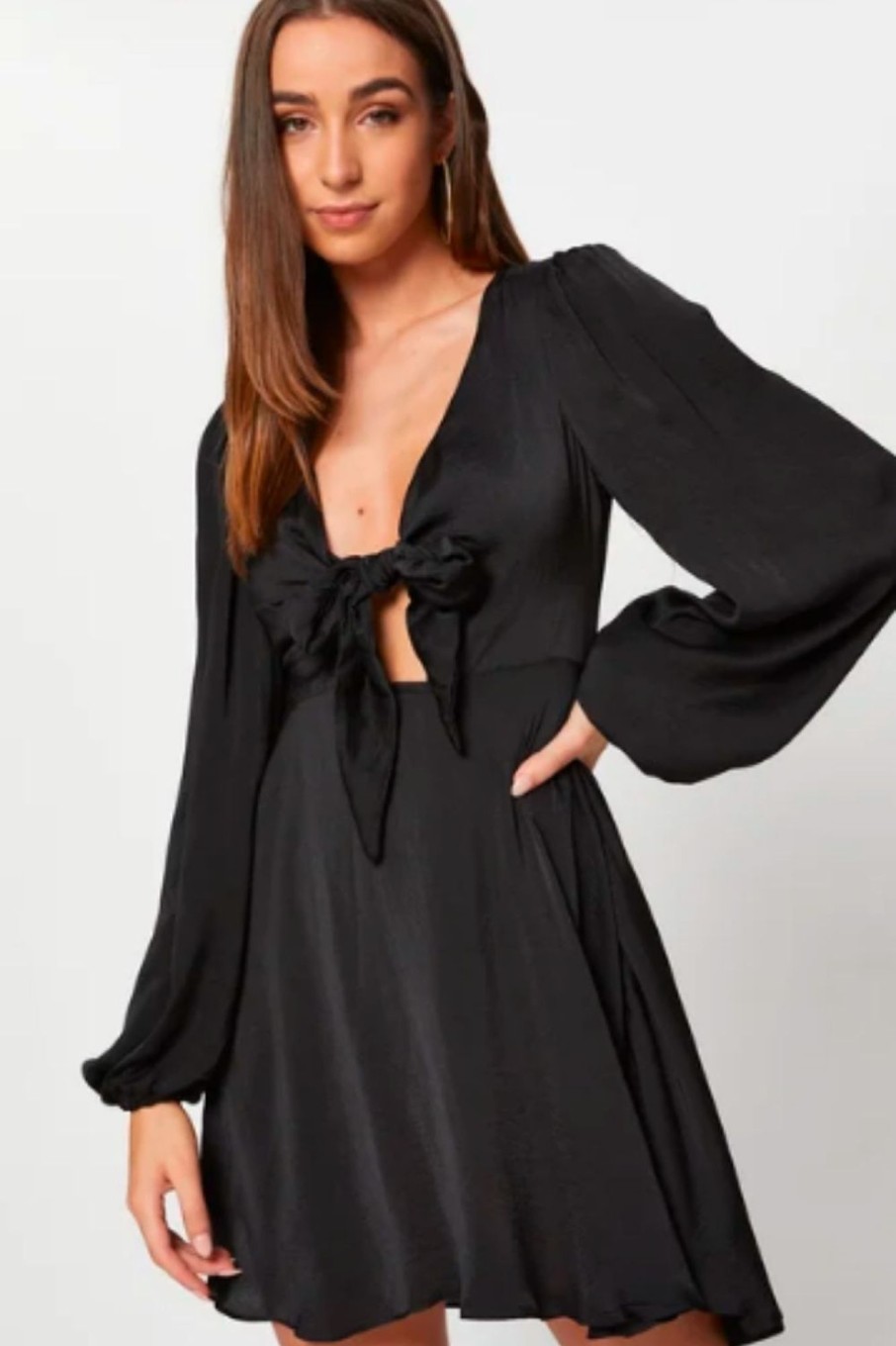 Women Styched Fashion | Plunge Neck Bow Mini Dress