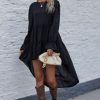 Women Styched Fashion | High Low Ruffle Hem Dress Black