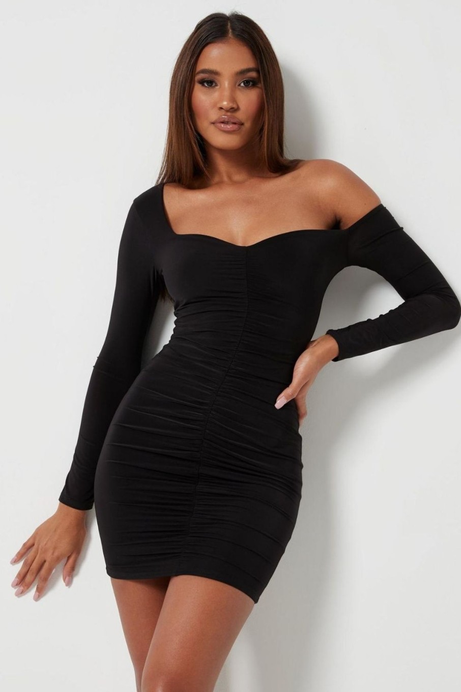 Women Styched Fashion | Off Shoulder Sweet Heart Necklined Black Mini Dress