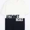 Men Styched Fashion | Black And White Horizontal Blocked Asymmetrical Tshirt