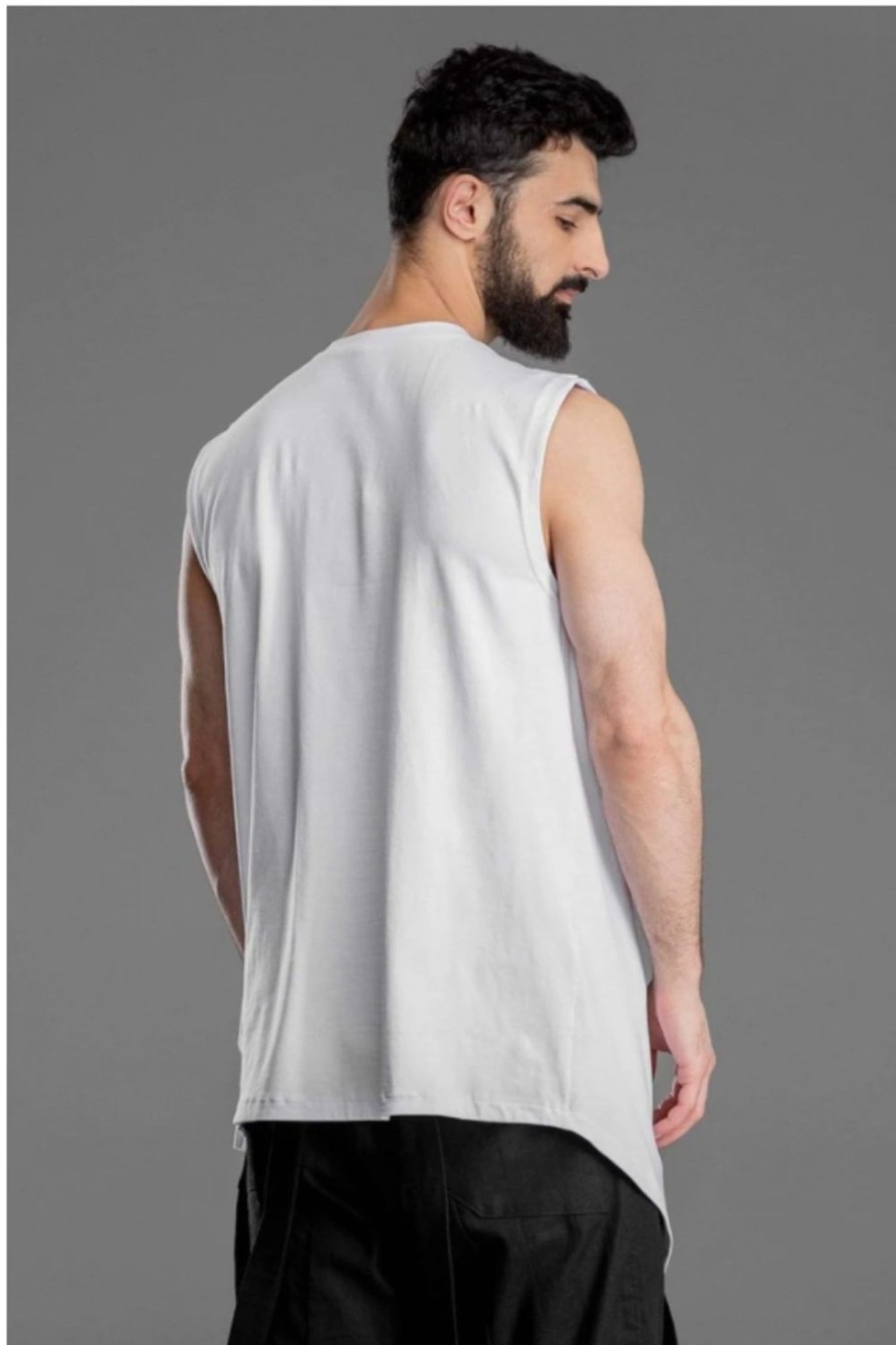 Men Styched Fashion | Asymmetric Sleeveless White T-Shirt