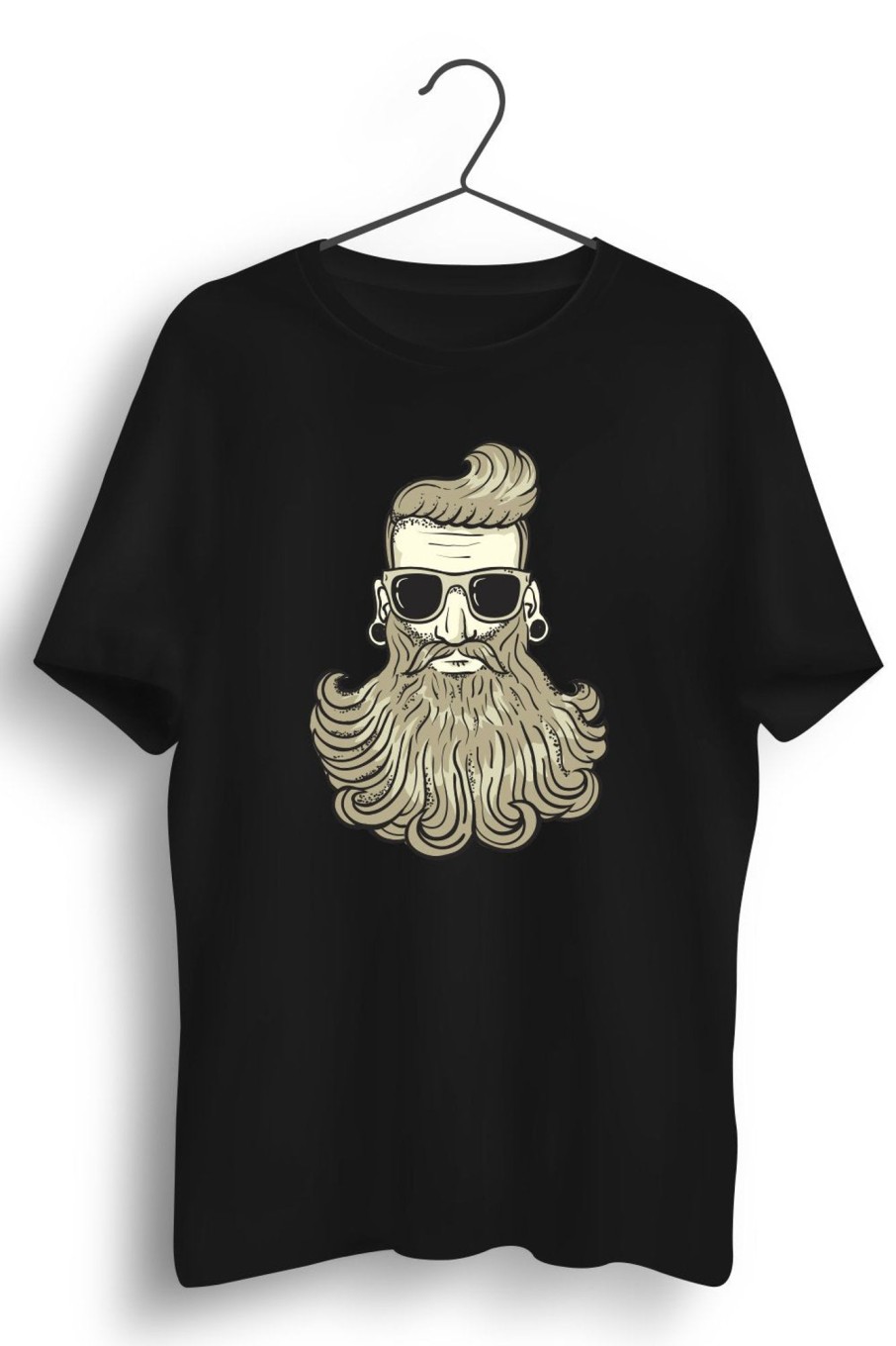 Men Styched | Bearded Hipster Graphic Printed Black Tshirt