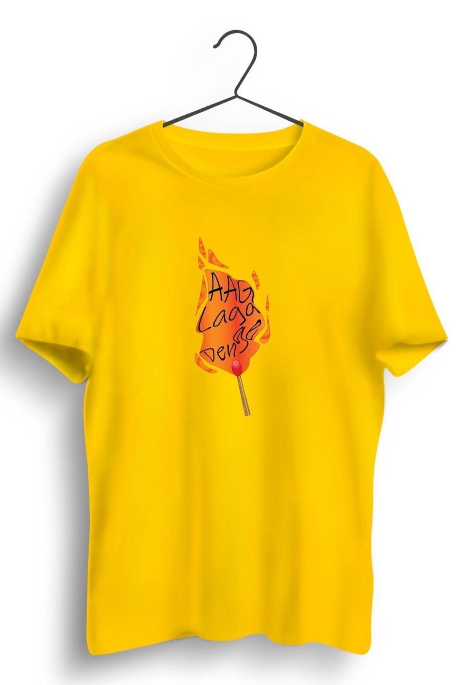 Men Styched Fashion | Aag Laga Denge Graphic Printed Yellow Tshirt