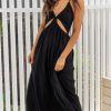 Women Styched Fashion | Beach Backless Black Flowy Dress