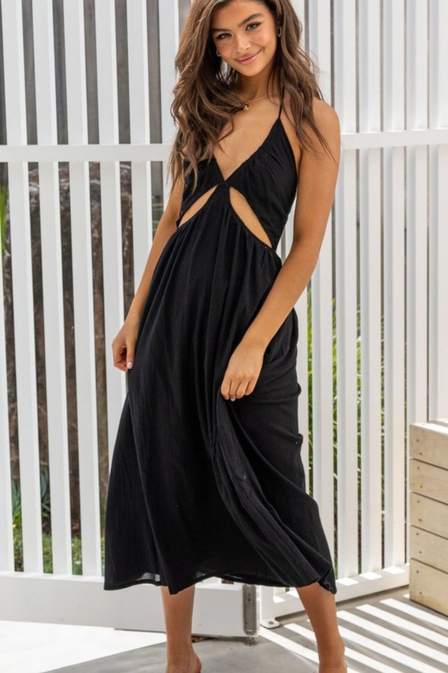 Women Styched Fashion | Beach Backless Black Flowy Dress